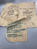 Four industrial hessian coffee sacks