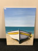 An unframed oil on canvas, Boat on a beach,