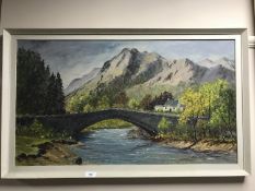 Mable Arkley : Grange Bridge, oil on board, 82 cm x 46.5 cm, signed, framed.