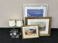 A gilt framed signed print - Jesmond dene bridge in winter together with a gilt framed watercolour