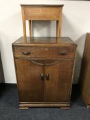 A mid-20th century oak linen chest together with an oak storage sewing box