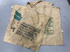 Four industrial hessian coffee sacks