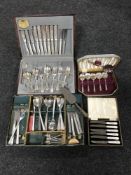 Two boxed Viner's cutlery sets together with a cased set of mother of pearl butter knives,