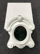 Five boxed white ornate miniature framed mirrors