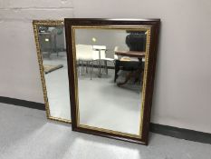 A gilt framed bevelled hall mirror together with a mahogany gilt framed mirror