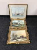 A gilt framed picture - St Marks Venice by James Railton together with five other framed prints