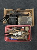 Two boxes of hand tools, extension lead,