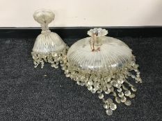 Two all glass circular light shades with glass shades