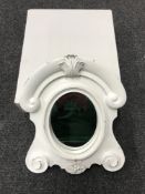 Five boxed white ornate miniature framed mirrors