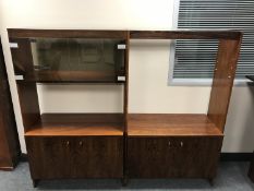 A mid 20th century teak and rosewood veneered two part modular room divider, height 152 cm,
