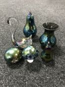 A box containing six pieces of Heron glass