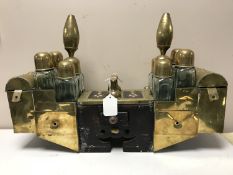 An inlaid hardwood and brass Turkish barber's caddy