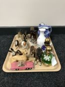 A tray of animal figurines including a John Beswick figure of a Greyhound,