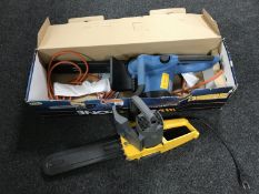 A boxed workzone electric chainsaw together with a dynamac electric chainsaw (no lead)