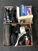 Two boxes of assorted camera,