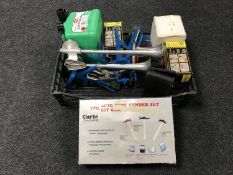 A box of suction vice, Clarke clamp set, boxed seven piece body fender set,