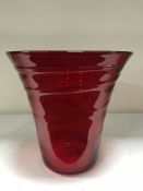 A large Whitefriars glass ribbon trailed trumpet vase, ruby red,