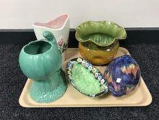 A tray of Bretby glazed planter, three pieces of Maling china,