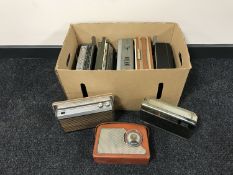 A box of eight vintage transistor radios
