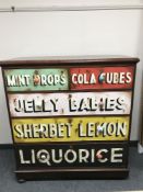 A Victorian and later mahogany five drawer chest with painted decoration