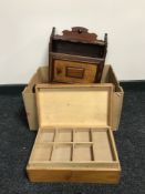 Two gilt wall shelves together with a mahogany wall cabinet,