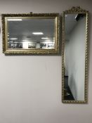 A gilt framed hall mirror together with a gilt framed bevelled mirror