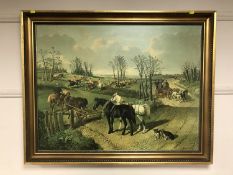 A gilt framed print after J F Herring - Hunting