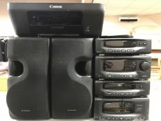 A Pioneer cd separates hifi (four piece) with remote and speakers together with a Cannon printer