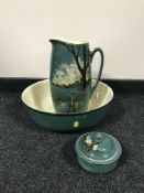 A Royal Doulton three piece glazed pottery wash set