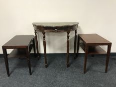 A d-shaped hall table and a two Danish mahogany side tables