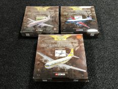 Three boxed Corgi The Aviation Archive classic propliners and three Aviation frontier airliners
