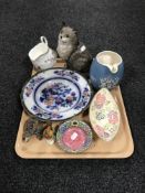 A tray of Beswick cat figure, Beswick pheasant, Wade tortoises, Maling shallow dish,