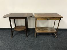 An early 20th century flap sided table and a two tier table fitted a drawer