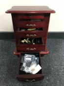 A contemporary jewellery chest fitted with six drawers containing silver and costume jewellery