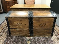 A nineteenth century metal bound domed shipping chest,