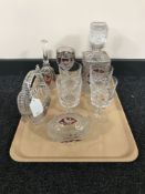 A tray of five pieces of Hofbauer ruby crystal together with assorted glass comport,