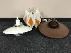 A box of two 1970's continental light fittings and a light shade