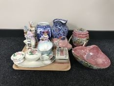 A tray of Maling trinket set, Peony rose lidded trinket box, Harlequin basket , sundae dish,