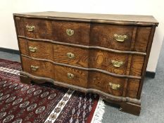 A nineteenth century serpentine fronted three drawer oak chest ,