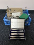 A basket of loose cutlery, set of six EPNS butter knives,