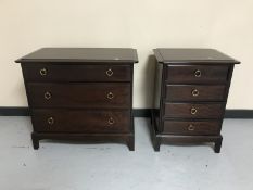 A mahogany Stag three drawer chest together with four drawer bedside chest