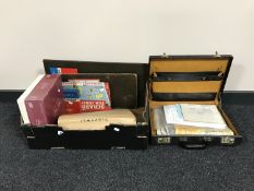 A box of vintage games, World cup 98 memorabilia, Soccer stars in action picture album,