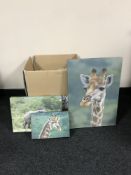 Fourteen assorted wall canvasses