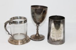 Three silver plated presentation goblets/tankards;