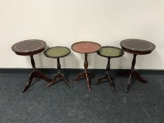Three leather topped wine tables and a further pair of wine tables