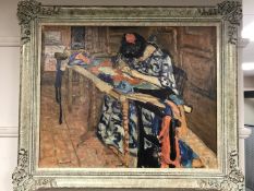 An Artagraph Edition : A lady seated by a chair, 77 cm x 62 cm, framed.