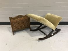 A gout stool together with an oak magazine rack