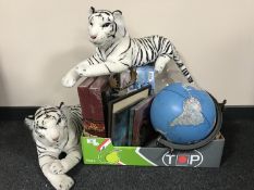 A tray of globe, wall clocks, Aquarium lamp,