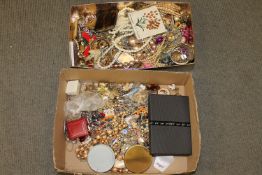 Two boxes containing a large quantity of costume jewellery