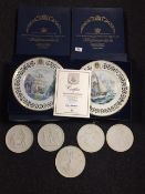 Six boxed Bing and Grondhal Windjmer series plates together with five Royal Copenhagen and Bing and